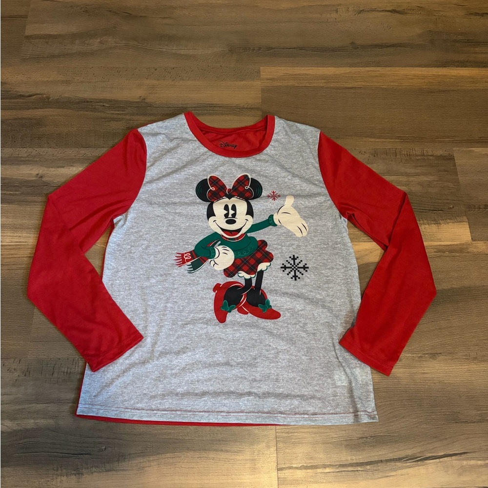 Womens Disney Red & Gray Minnie Mouse Holiday Long Sleeve Tee Size Medium